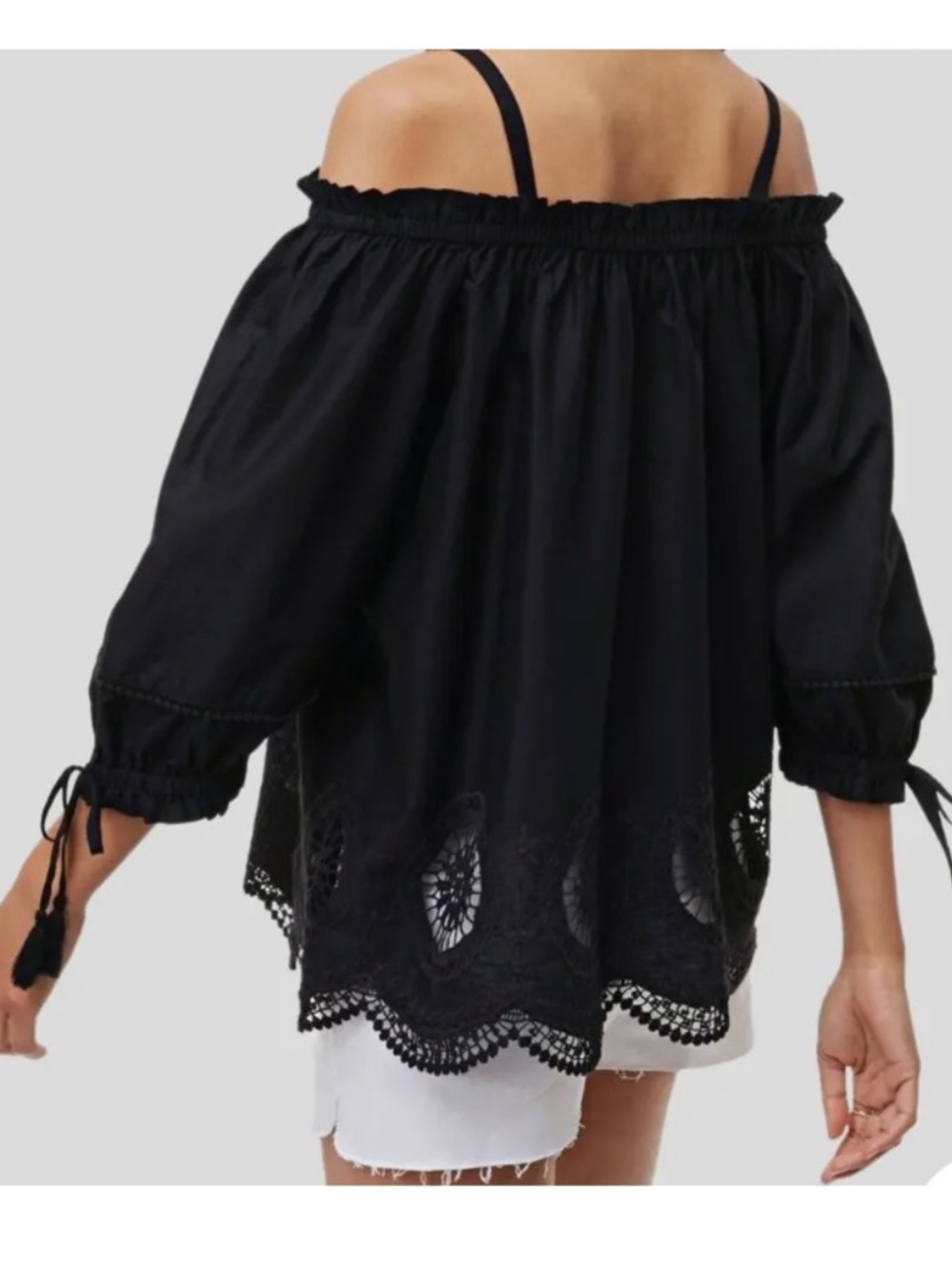 LOFT Off-Shoulder Black Peasant Top with Crochet Hem